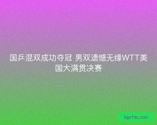 国乒混双成功夺冠 男双遗憾无缘WTT美国大满贯决赛