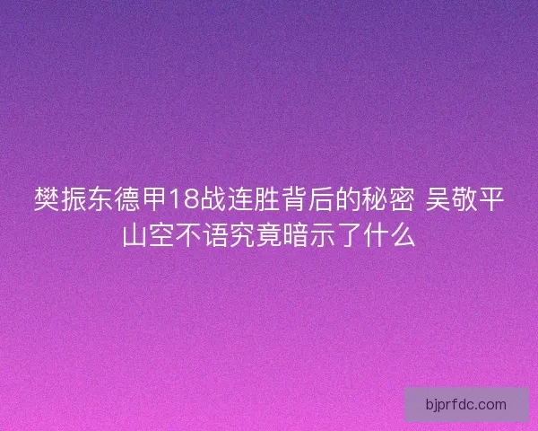 樊振东德甲18战连胜背后的秘密 吴敬平山空不语究竟暗示了什么